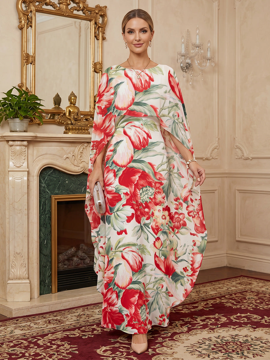 Floral Print A-Line/Princess Scoop Neck Floor-Length Mother of the Bride & Groom Dresses with Cape