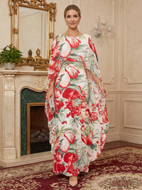 Floral Print A-Line/Princess Scoop Neck Floor-Length Mother of the Bride & Groom Dresses with Cape