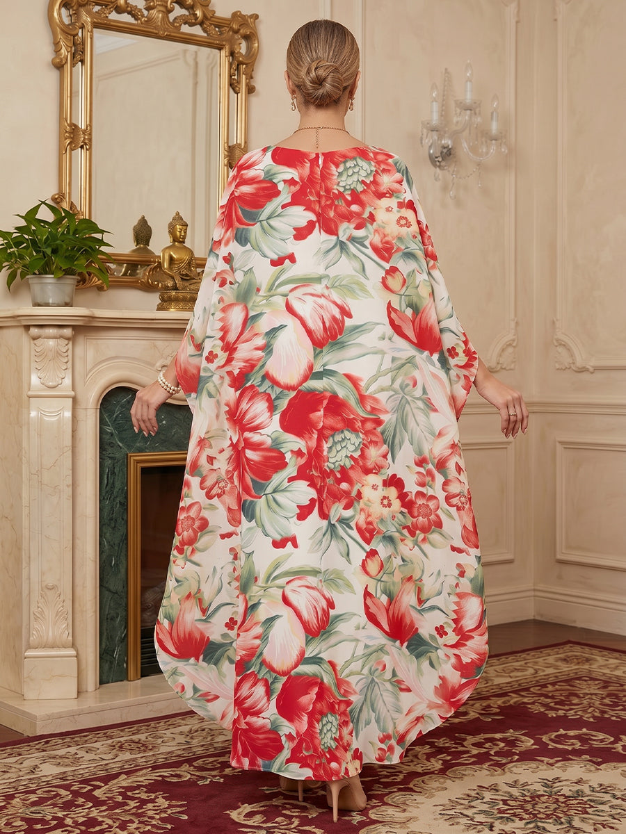 Floral Print A-Line/Princess Scoop Neck Floor-Length Mother of the Bride & Groom Dresses with Cape