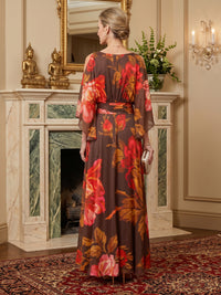 Floral Print A-Line/Princess Scoop Neck Floor-Length Mother of the Bride & Groom Dresses with Ruched Waist