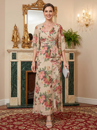 Floral Print A-Line/Princess V-Neck Floor-Length Mother of the Bride & Groom Dresses with Ruffles