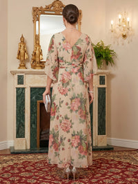 Floral Print A-Line/Princess V-Neck Floor-Length Mother of the Bride & Groom Dresses with Ruffles