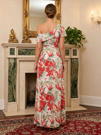 Floral Print A-Line/Princess Off Shoulder Floor-Length Mother of the Bride & Groom Dresses with Ruched Waist