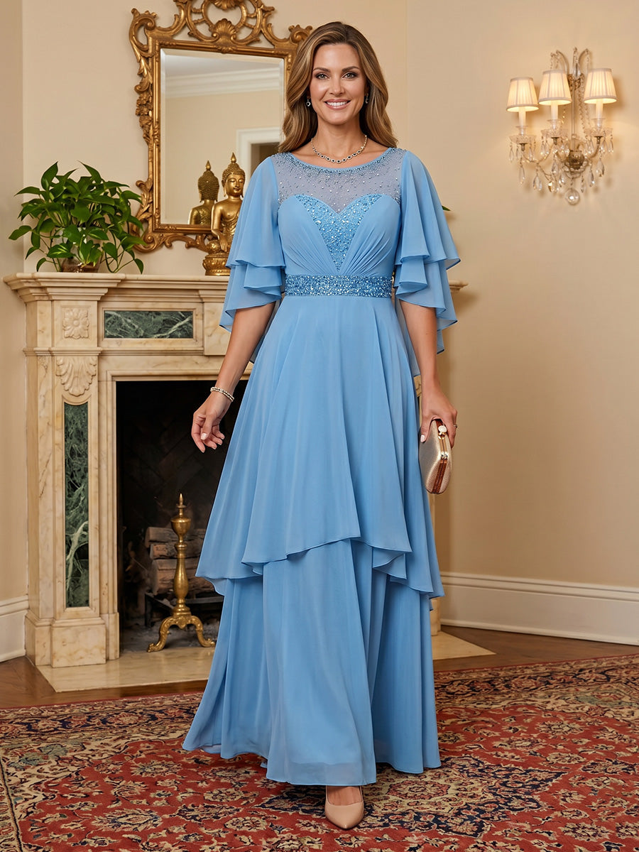 Shirees Chiffon A-Line/Princess Scoop Neck Floor-Length Mother of the Bride & Groom Dresses with Tiered Layers 2026