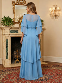 Chiffon A-Line/Princess Scoop Neck Floor-Length Mother of the Bride & Groom Dresses with Tiered Layers