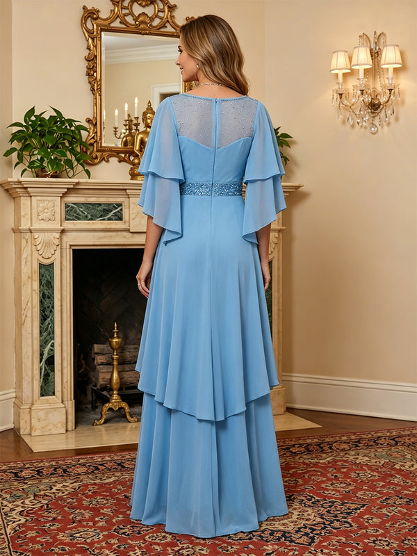 Chiffon A-Line/Princess Scoop Neck Floor-Length Mother of the Bride & Groom Dresses with Tiered Layers