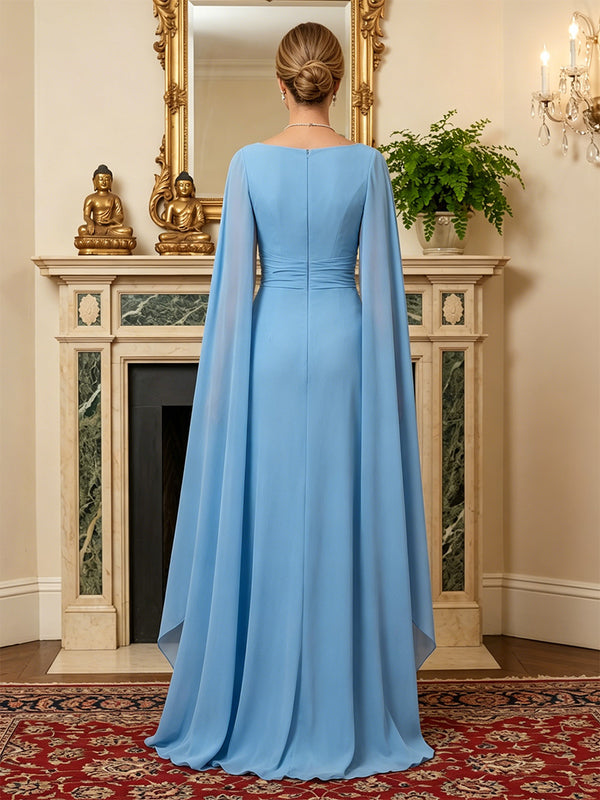 Chiffon A-Line/Princess Scoop Neck Floor-Length Mother of the Bride & Groom Dresses with Sash