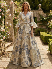 Jacquard A-Line/Princess V-Neck Floor-Length Mother of the Bride & Groom Dresses with Belt
