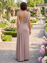 Satin Sheath/Column One Shoulder Floor-Length Mother of the Bride & Groom Dresses with Ruched Waist