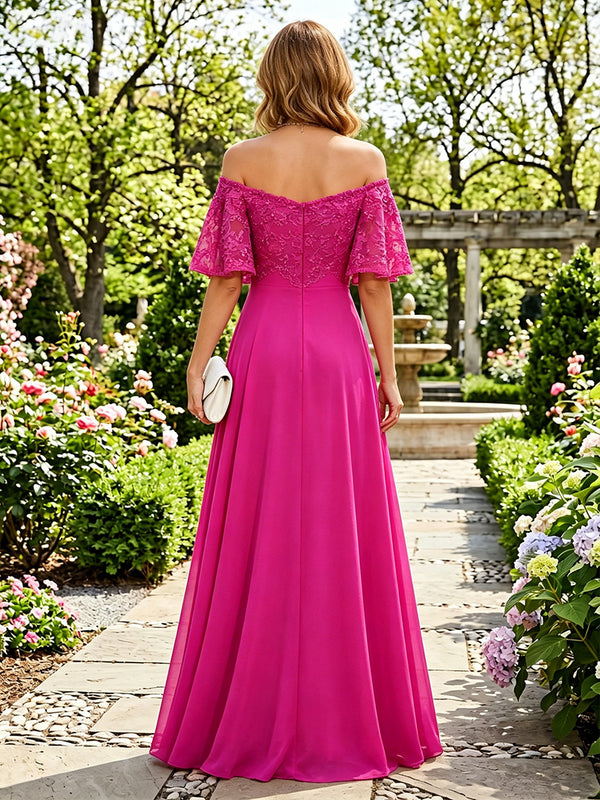 Chiffon A-Line/Princess Off Shoulder Floor-Length Mother of the Bride & Groom Dresses with Pleats
