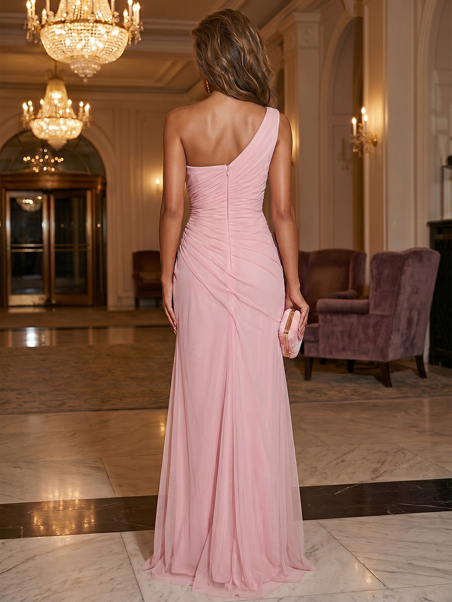 Tulle Mermaid One Shoulder 3D Flowers Slit Mother of the Bride & Groom Dresses
