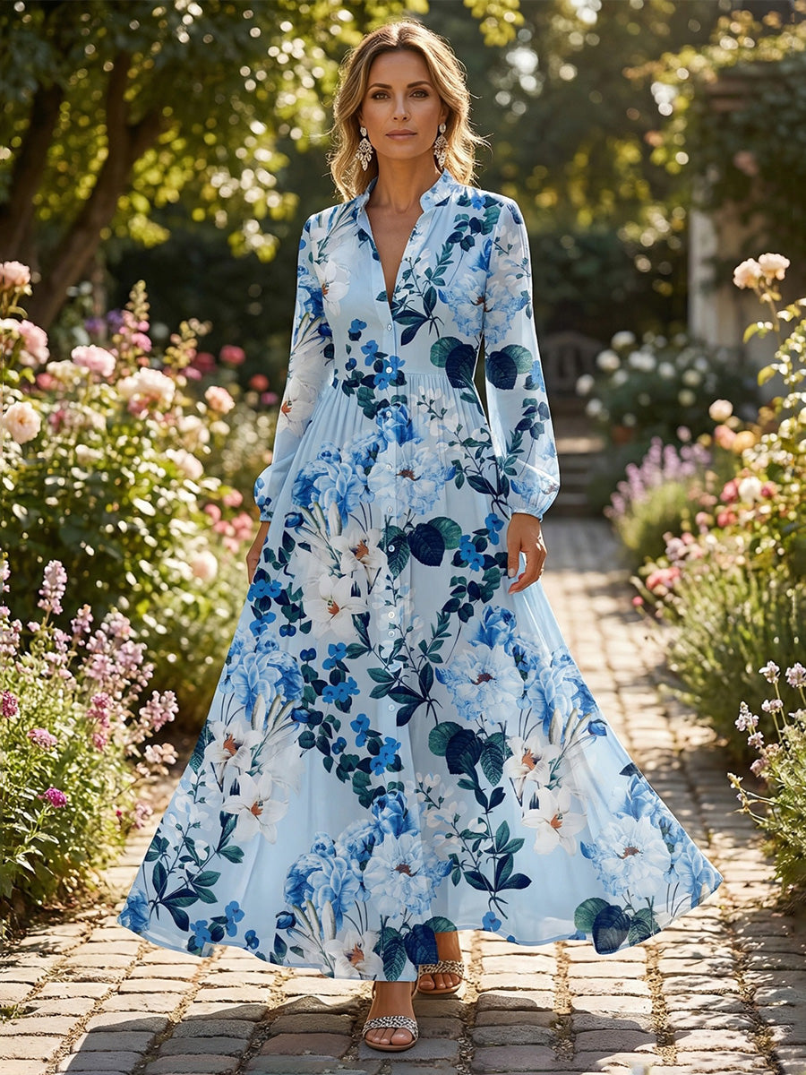 Floral Print A Line V Neck Ruffles Ruched Mother of the Bride & Groom Dresses