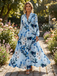 Floral Print A Line V Neck Ruffles Ruched Mother of the Bride & Groom Dresses