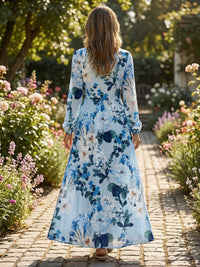 Floral Print A Line V Neck Ruffles Ruched Mother of the Bride & Groom Dresses