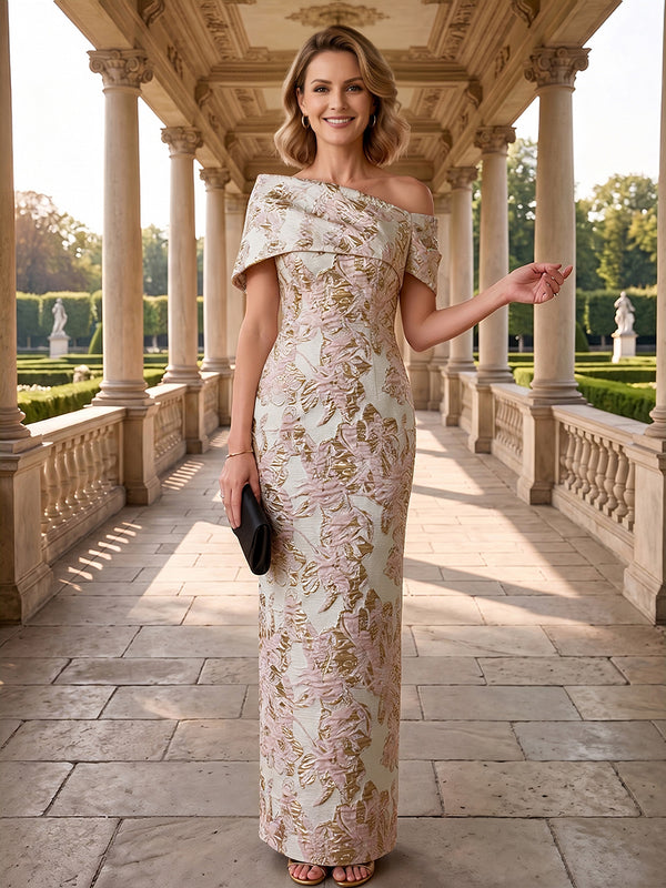Jacquard Sheath Off the Shoulder Ruched Corset Mother of the Bride & Groom Dresses