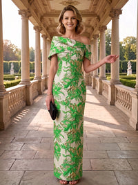 Jacquard Sheath Off the Shoulder Ruched Corset Mother of the Bride & Groom Dresses