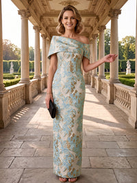 Jacquard Sheath Off the Shoulder Ruched Corset Mother of the Bride & Groom Dresses