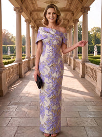 Jacquard Sheath Off the Shoulder Ruched Corset Mother of the Bride & Groom Dresses