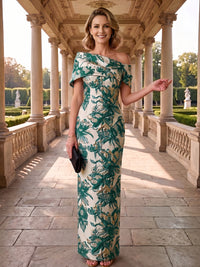 Jacquard Sheath Off the Shoulder Ruched Corset Mother of the Bride & Groom Dresses