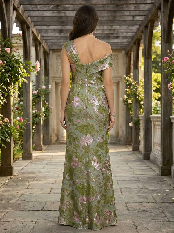 Jacquard A Line One Shoulder Slit Ruched Mother of the Bride & Groom Dresses
