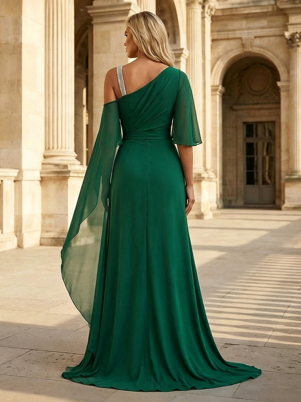 Chiffon Mermaid One Shoulder Ruffles Slit Mother of the Bride & Groom Dresses
