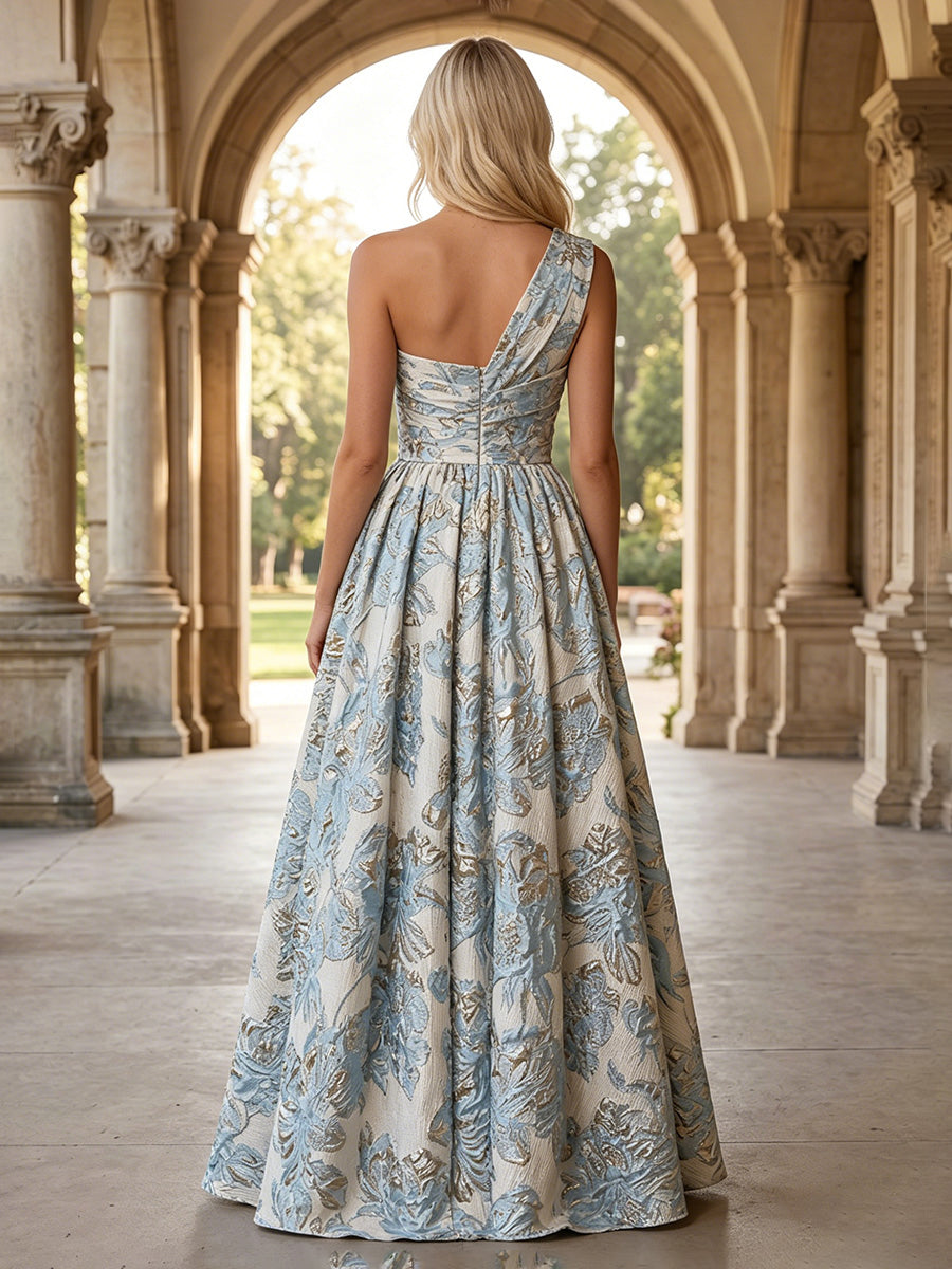 Jacquard A Line One Shoulder Pleats Twisted Mother of the Bride & Groom Dresses