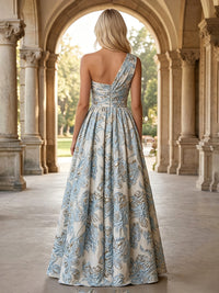 Jacquard A Line One Shoulder Pleats Twisted Mother of the Bride & Groom Dresses