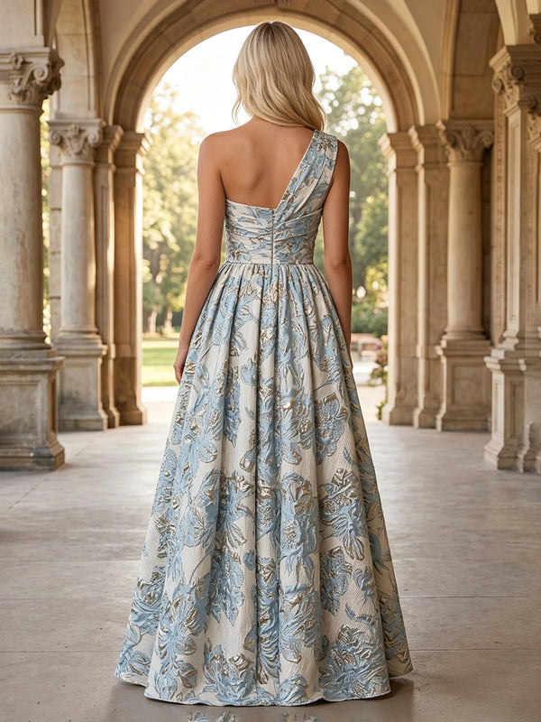 Jacquard A Line One Shoulder Pleats Twisted Mother of the Bride & Groom Dresses