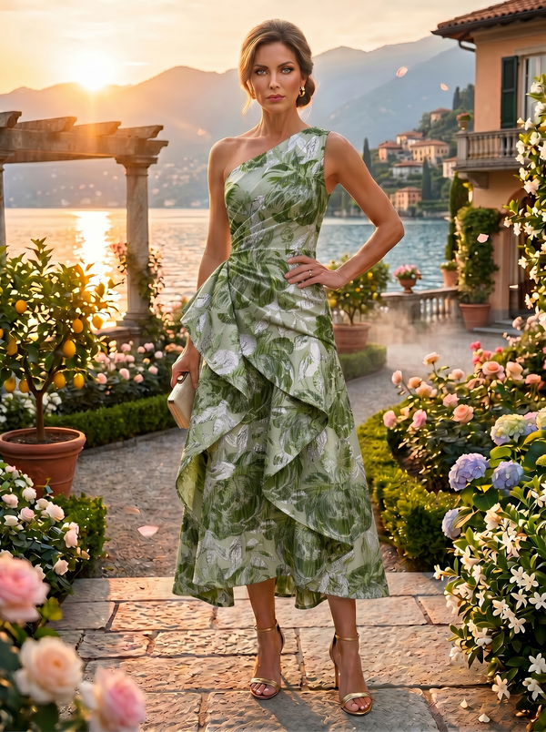 Jacquard A Line One Shoulder Ruffles Corset Mother of the Bride & Groom Dresses