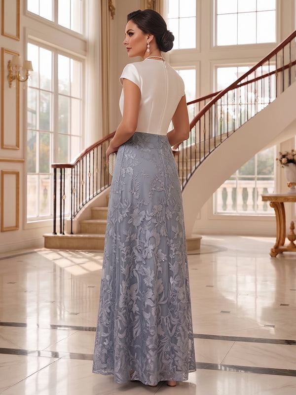 Lace Embroidery A-Line/Princess V-Neck Floor-Length Mother of the Bride & Groom Dresses with Satin Bodice
