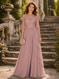Chiffon A-Line/Princess Scoop Neck Floor-Length Mother of the Bride & Groom Dresses with Pleats