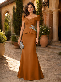Satin Sheath/Column V-Neck Floor-Length Mother of the Bride & Groom Dresses with Corset Bodice
