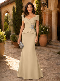 Satin Sheath/Column V-Neck Floor-Length Mother of the Bride & Groom Dresses with Corset Bodice