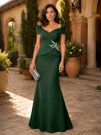 Satin Sheath/Column V-Neck Floor-Length Mother of the Bride & Groom Dresses with Corset Bodice