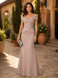 Satin Sheath/Column V-Neck Floor-Length Mother of the Bride & Groom Dresses with Corset Bodice