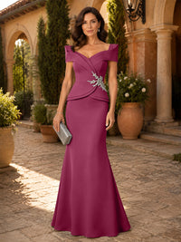 Satin Sheath/Column V-Neck Floor-Length Mother of the Bride & Groom Dresses with Corset Bodice