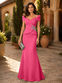 Satin Sheath/Column V-Neck Floor-Length Mother of the Bride & Groom Dresses with Corset Bodice