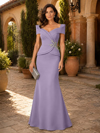Satin Sheath/Column V-Neck Floor-Length Mother of the Bride & Groom Dresses with Corset Bodice