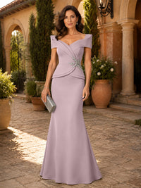 Satin Sheath/Column V-Neck Floor-Length Mother of the Bride & Groom Dresses with Corset Bodice