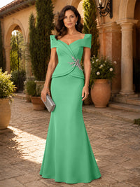 Satin Sheath/Column V-Neck Floor-Length Mother of the Bride & Groom Dresses with Corset Bodice