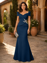 Satin Sheath/Column V-Neck Floor-Length Mother of the Bride & Groom Dresses with Corset Bodice