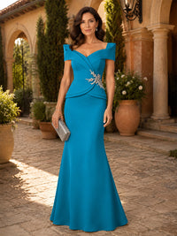Satin Sheath/Column V-Neck Floor-Length Mother of the Bride & Groom Dresses with Corset Bodice