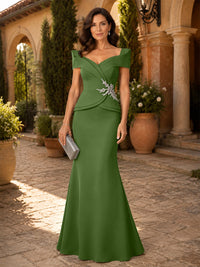 Satin Sheath/Column V-Neck Floor-Length Mother of the Bride & Groom Dresses with Corset Bodice