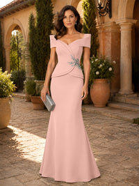 Satin Sheath/Column V-Neck Floor-Length Mother of the Bride & Groom Dresses with Corset Bodice