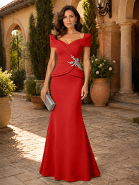 Satin Sheath/Column V-Neck Floor-Length Mother of the Bride & Groom Dresses with Corset Bodice