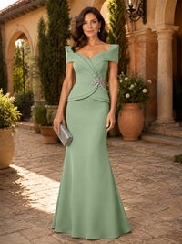 Satin Sheath/Column V-Neck Floor-Length Mother of the Bride & Groom Dresses with Corset Bodice