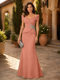 Satin Sheath/Column V-Neck Floor-Length Mother of the Bride & Groom Dresses with Corset Bodice