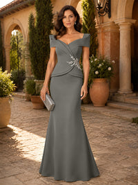 Satin Sheath/Column V-Neck Floor-Length Mother of the Bride & Groom Dresses with Corset Bodice