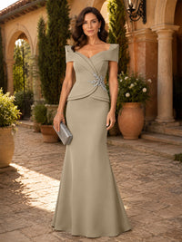 Satin Sheath/Column V-Neck Floor-Length Mother of the Bride & Groom Dresses with Corset Bodice