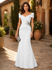 Satin Sheath/Column V-Neck Floor-Length Mother of the Bride & Groom Dresses with Corset Bodice